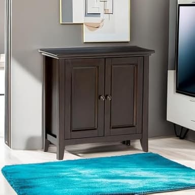 SIMPLIHOME Amherst 32-inch Wide Solid Wood Transitional-Style Low Storage Cabinet in Hickory Brown for Living Room, Entryway, or Dining Area with Adjustable Shelves - Image 6