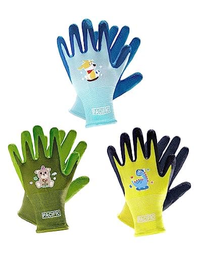 PACIFIC 3 Pairs Kids Gardening Gloves for Age 5-9, Toddler Rubber Coated Garden Gloves, Kids Work Gloves, for Children, Boys and Girls, Multicolor, XXS - Image 1