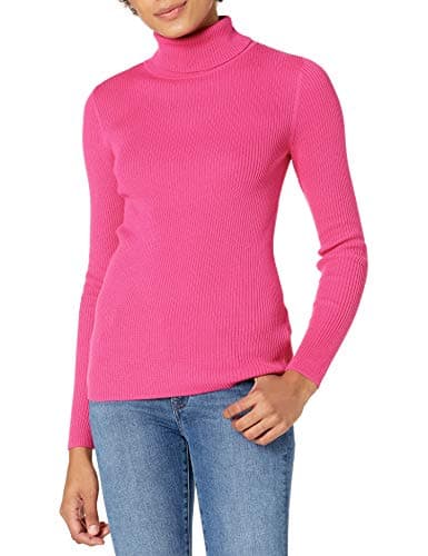 Amazon Essentials Women's Slim-Fit Lightweight Long-Sleeve Turtleneck Sweater, Bright Pink, Medium - Image 1