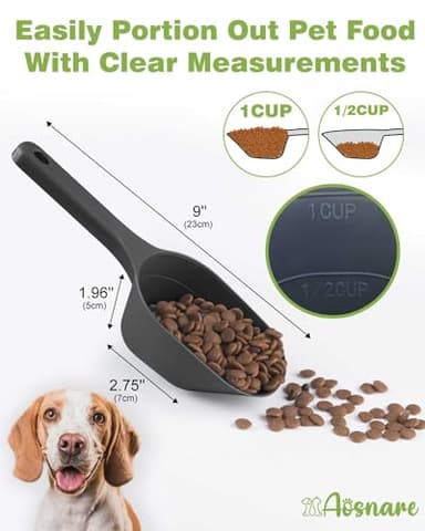 Aosnare 2 PACK Dog Food Scoop,1 Cup Capacity Pet Food Scoop With Measuring Lines For Dog, Puppy and Cat (Black) - Image 9