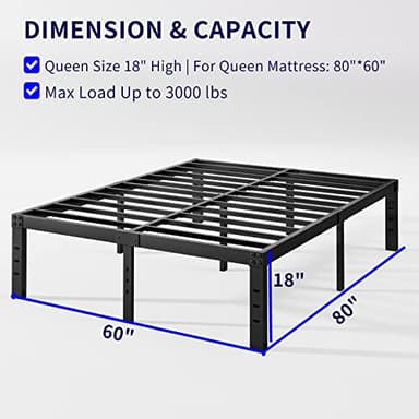 Neslime 18 Inch High Queen Bed Frame No Box Spring Needed, Heavy Duty Metal Platform Bed Frame Queen Size for Heavy People, Easy Assembly, Noise Free, Black - Image 3