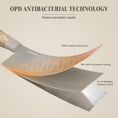 Knife Set, Astercook 6 Piece Khaki Kitchen Knife Set, Non-stick Stainless Steel Knife Block Set, Anti-Rust Dishwasher Safe Knife Set with Block - Image 5