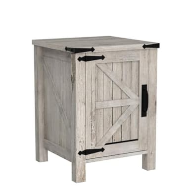 OKD Nightstand with Charging Station, 18 Inch Farmhouse End Table with Barn Door and Adjustable Storage Shelf, Rustic Wood Sofa Side Table w/Magnetic Door for Living Room, Bedroom, Light Rustic Oak - Image 4