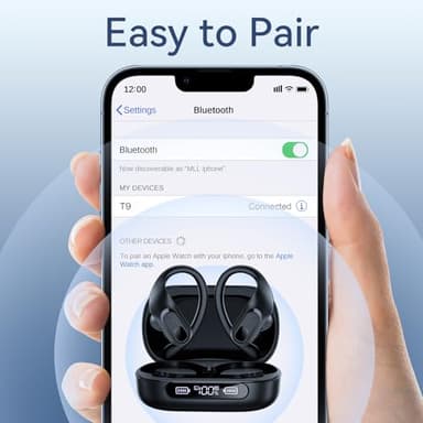 occiam Active Noise Cancelling Ear Buds Wireless Earbuds Bluetooth Headphones 96Hrs Playback LED Display Over-Ear Waterproof Earphones with Earhooks Mics Clear Call for Sport/Running/Workout Black - Image 6