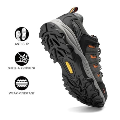 NORTIV 8 Men's Waterproof Hiking Shoes Leather Low-Top Hiking Shoes for Outdoor Trailing Trekking Camping Walking,Size 12,Black/Dark/Grey/Orange,Quest-1 - Image 2