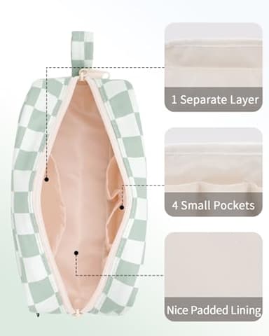 Narwey Small Checkered Makeup Bag for Purse, Gift for Teen Girls, Travel Makeup Pouch Mini Cosmetic Bag Cute Make up Bags Zipper Pouch for Women and Girls (Mint Green Checkerboard, Small) - Image 5