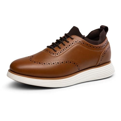Bruno Marc Men's MaxFlex Dress Sneakers Oxfords Casual Wingtip Brogue Shoes,Size 8,Light Brown-Pu,SBOX2326M - Image 1