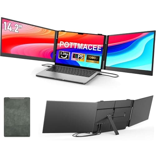 POTTMACEE 14.2’’ Triple Laptop Screen Extender, 0.17" Ultra-Slim FHD 1080P Portable Monitor for Laptop, Tri-Screen Travel Monitor Extender, Plug-Play for Windows/Mac/Chrome, Fit 13”-17.3” Laptops - Image 1