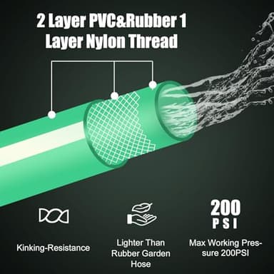 SANFU Upgraded Hybrid Lead-In Garden Hose 5/8-Inch X 6 FT, Burst 800PSI, Water Hose, Flexible, With Grip Handle, 3/4" GHT Solid Brass Fittings, Green + White - Image 3