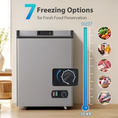 4.2 Cubic Feet Deep Chest Freezer, LifePlus Compact Freezers with 7 Adjustable Thermostat Top Open Door Freezer Compressor Cooling with Rmovable Storage Basket for Home Kitchen Office and Bar Grey - Image 2