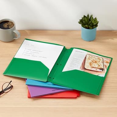 Amazon Basics Plastic 3 Hole Punch Folders with 2 Pockets, 8.5 x 11 inches, Pack of 12, Assorted Color - Image 6