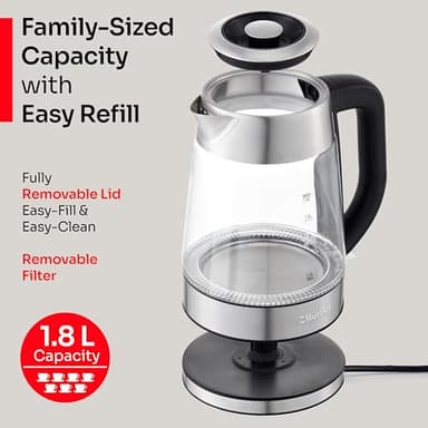 Mueller Rapid Boil Electric Kettle 1.8L – Borosilicate Glass & Stainless Steel – BPA-Free Tea Kettle, LED Light, Auto Shut-Off, Boil Dry Protection Water Heater – Fast Heating, Kitchen Appliances - Image 4