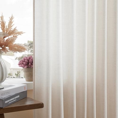 DaysU Linen Natural Curtains - 96 Inch Length, 2 Panel Sets for Living Room & Bedroom/Farmhouse, Semi Sheer Pleated, Rod Pocket, Light Filtering Privacy - Image 1