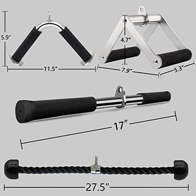 QPARVERS Cable Attachments for Gym lat pulldown attachments cable machine accessories, Straight Pull Down Bar, V-Shaped Press Down Bar, Tricep Rope, Row Handle - Image 6