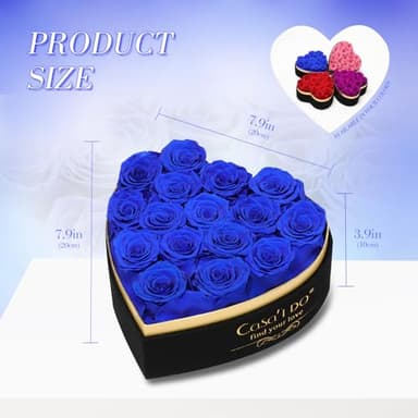 Casaido Preserved Roses Flowers for Delivery 16 Pcs, Forever Flores in Heart Box with Necklace, Eternal Rose Anniversary Birthday Gift for Women Wife Girlfriend, Rosas for Valentines Christmas, Blue - Image 6