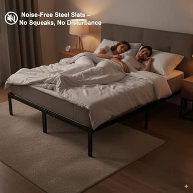 Queen Size Bed Frame - Metal Platform Bed Frames Mattress Foundation with Steel Slat Support, No Box Spring Needed, Storage Space Under Base, Easy Assembly, Black - Image 8