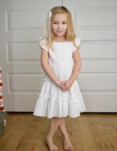 Arshiner Toddler Girls White Dress Ruffle Sleeveless Tiered Swing Twirly Dresses Cute Summer Beach Sundress Size 5-6 - Image 8