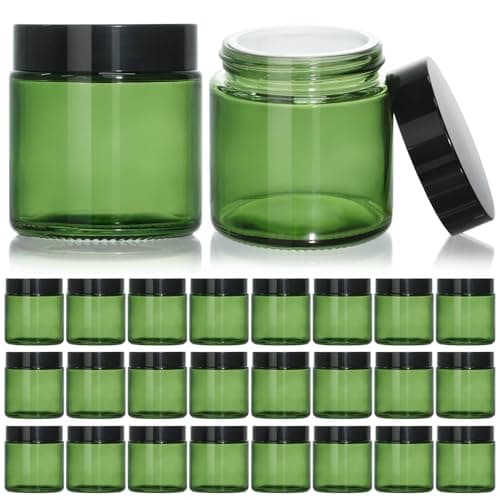 KEYWING 4oz Small Glass Jars with Black Lids, 24 Pack Green Cosmetic Containers Round Glass Jar with Inner Liners for Lotions, Cream, Powders and Ointments - Image 1
