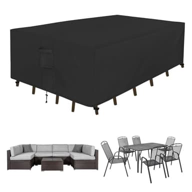 Easy-Going Rectangle Patio Furniture Cover Waterproof Outdoor Dining Table and Chair Cover Anti-UV Outside Sectional Sofa Set Covers (110"L x 84"W x 28"H, Black) - Image 1