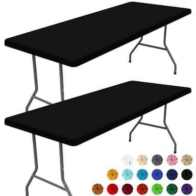 Moosfor Spandex 6 Foot Rectangle Table Cloth 2 Pack, Elastic Fitted Tablecloths for Picnic, Stretch Washable Patio Table Cover for Outdoor, Camping, Banquet and Parties (Black, 30"x72") - Image 1
