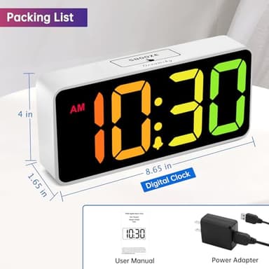 DreamSky Large Digital Alarm Clock Big Numbers for Seniors & Visually Impaired, RGB 9 Inches Desk Clock for Bedroom, Dimmable Jumbo Display, USB Ports, Loud Alarm for Heavy Sleepers, Adjustable Volume - Image 7