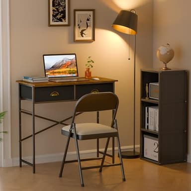 DAOUTIME Small Writing Desk for Kids Bedroom, 31.5 Inch Computer Desk for Small Spaces, Simple Desk with 2 Fabric Drawers for Home Office, Dorm, Living Room, Home Study Table, Rustic Brown - Image 3