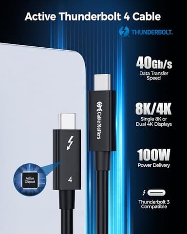 Cable Matters [Intel Certified] 40Gbps Active Thunderbolt 4 Cable 6.6 ft with 100W Charging and 8K Video, Black - Fully Compatible with USB C/USB-C, USB4, and Thunderbolt 3 - Image 2