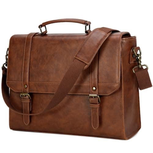 IGOLUMON Messenger Bag for Men 15.6 inch Vintage Leather Waterproof Laptop Briefcase Large Computer Laptop Bag Leather Satchel Bag Retro Shoulder Bag for Office Business Travel College, Brown - Image 1