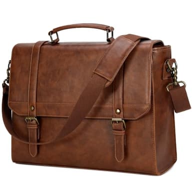 IGOLUMON Messenger Bag for Men 15.6 inch Vintage Leather Waterproof Laptop Briefcase Large Computer Laptop Bag Leather Satchel Bag Retro Shoulder Bag for Office Business Travel College, Brown - Image 1