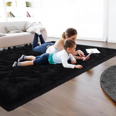 ULTSOFE 6x9 Fluffy Soft Black Rug for Living Room Bedroom, Large Area Rugs Super Soft Shaggy Carpet for Classroom Kids Babys Playroom Toddler Nursery Dorm Home Decor, Modern Indoor Non Slip Rug - Image 7