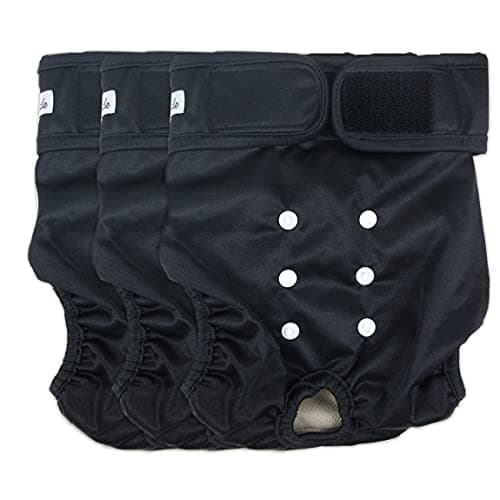 Grecle Washable Female Dog Diapers - Premium Reusable Diapers for Doggie in Heat - Highly Absorbent Dog Diapers Female for Pet Incontinence with Adjustable Snaps(Black, L) - Image 1