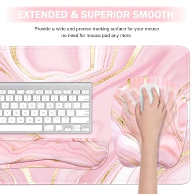 Keyboard Wrist Rest Large Mouse Pad Wrist Support for Computer, 4 in 1 Memory Foam Keyboard Pad Desk Mat Ergonomic Hand Rest Wrist Cushion for Home Office Gaming - Pink Marble - Image 4