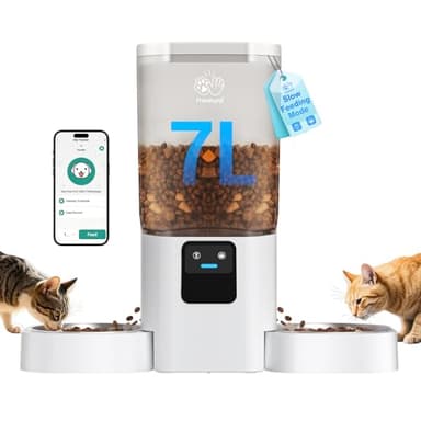 Frienhund Automatic Cat Feeder 2 Cats with Slow Feed: Dual Automatic Dog Feeder with 5G WiFi, Cat Food Dispenser with APP Control for Multiple Pets, Detachable for Easy Clean,Large Food Storage-29 Cup - Image 1
