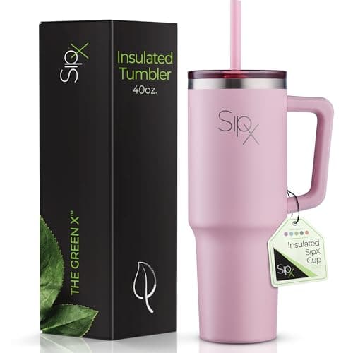 SIPX™ Insulated Tumbler With Lid And Straw, 40oz. Tumbler With Handle Keeps Cold 12 Hours, Water Bottle Thermos With Lid, BPA-Free Reusable Insulated Coffee Tumblers, Travel Mug Great For Beach Party - Image 1