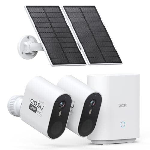 AOSU 3K/5MP Solar Security Cameras Wireless Outdoor, Ultra-Wide-Angle, Cam-to-Cam Track & Sync, Home Security System with Color Night Vision, Spotlight Smart Alarm, No Subscription, 2.4G & 5G WiFi - Image 1