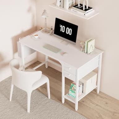 Lufeiya White Small Desk with Drawers - 40 Inch Computer Desk for Small Space Home Office, Modern Simple Study Writing Table PC Desks - Image 2