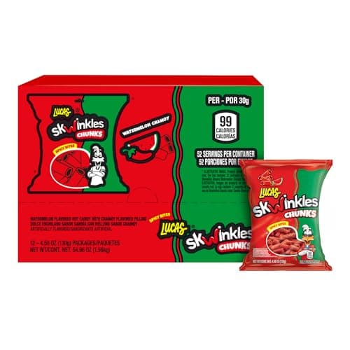 Lucas Skwinkles Sweet & Sour Candy Chunk watermeloon Flavored with Tamarind Filling, 12 Bag - Image 1