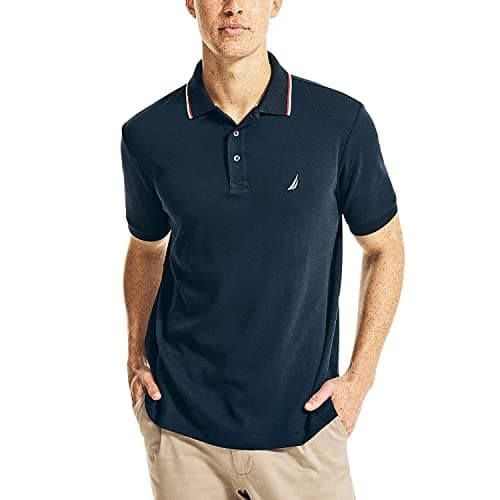 Nautica Men's Classic Fit Short Sleeve Dual Tipped Collar Polo Shirt Shirt, -Navy, Large - Image 1