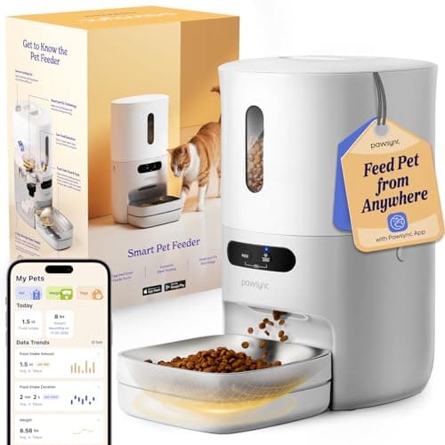Pawsync Automatic Cat Feeder, WiFi Smart Scale Tracks Pet's Food Intake, App Control, 3.6L Timed Food Dispenser for Cats and Dogs, Up to 10 Meals Per Day, Stainless Steel Bowl, Dual Power Supply - Image 1