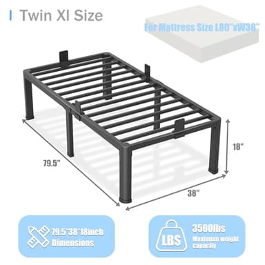 Yitong Angel 18 inch Twin XL Bed Frame with Round Corner Legs Mattress Slide Stopper,3500 lbs Heavy Duty Metal Platform,No Box Spring Needed,Easy Assembly,Noise Free - Image 3