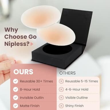 Nipple Covers For Women-Sticky Bra Alternative, Dermatologist Approved, Reusable Silicone Pasties, Breast Petals A-DD For Strapless & Backless Wear Nude - Image 4