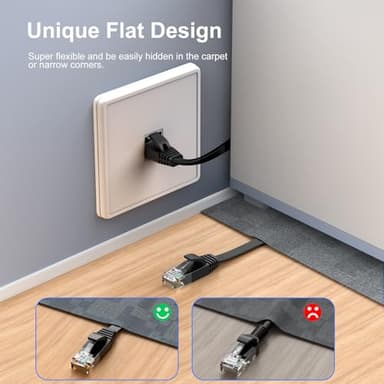 Cat 6 Ethernet Cable 100 ft, Indoor&Outdoor, High Speed 10Gbps Internet Network, Pure Copper Flat Ethernet Patch Cable Long, Computer LAN Cable with Clips & Straps for Router, Modem, PS4/5, Black - Image 3