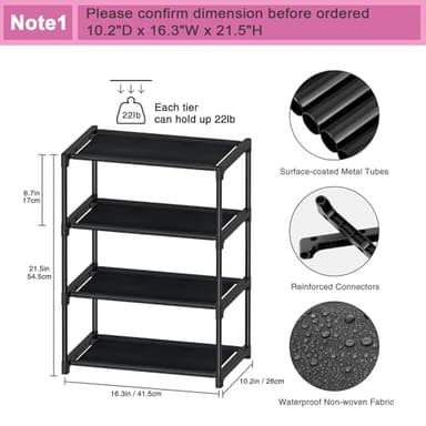 Autonomier 4 Tier Small Shoe Rack, Narrow Stackable Kids Toddler Adult Shoe Storage Organizer Shelf for Closet Floor Entryway Bedroom, Space Saver Shoe Rack Organization Shelves - Image 3