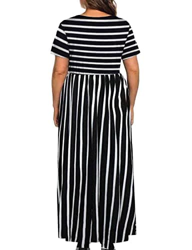 Kancystore Plus Size Maxi Dresses for Women Summer Casual Long High Waist Stripe 5X - Image 2