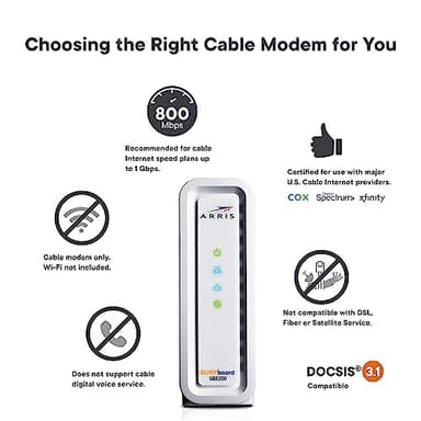 ARRIS (SB8200-RB) - Cable Modem - Fast DOCSIS 3.1 32x8 Gigabit Cable Modem , Approved for Comcast Xfinity, Cox, Charter Spectrum, & more | 1 Gbps Max Internet Speed, 4 OFDM Channels - Renewed - Image 2