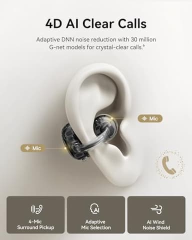 Baseus Bowie MC1 Pro Open Ear Clip-On Headphones, Hi-Res LDAC & HiFi4 Acoustic Sound, 5g Ultra-Lightweight Comfort, SuperBass 2.0, DNN 4-Mic AI Clear Calls, IP67 Waterproof, Bluetooth 6.0 (Titanium) - Image 6