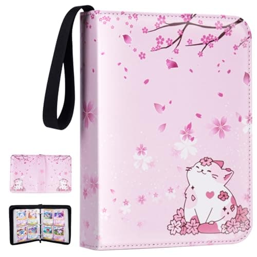 CLOKORIA Card Binder for Girls Gifts,440 Cards Collectible Trading Card Holder Case with 55 Sleeves, 4 Pocket for TCG Game Cards Collection Sports Trading Cards Collector Album (Sakura cat) - Image 1