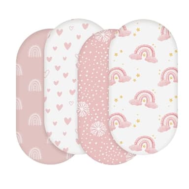 Bassinet Sheets, Bassinet Sheets for Baby Boy and Girl, Bassinet Sheet Neutral, Fit for Rectangle, Round, Oval, Hourglass Mattress, Flexible for Different Bassinet Pad/Mattress 4 Pack - Image 1