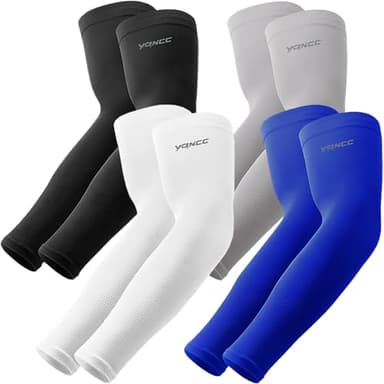 YQXCC 4 Pairs Arm Sleeves, Cooling UV Sun Protection Sports Compression Sleeves for Men Women, Golf Basketball Arm Sleeves - Image 1