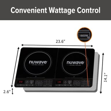 Nuwave Double Induction Cooktop, Powerful 1800W, 2 Large 8” Heating Coils, Independent Controls, 94 Temp Settings from 100°F to 575°F in 5°F Increments, 2 x 11.5” Shatter-Proof Ceramic Glass Surface - Image 3